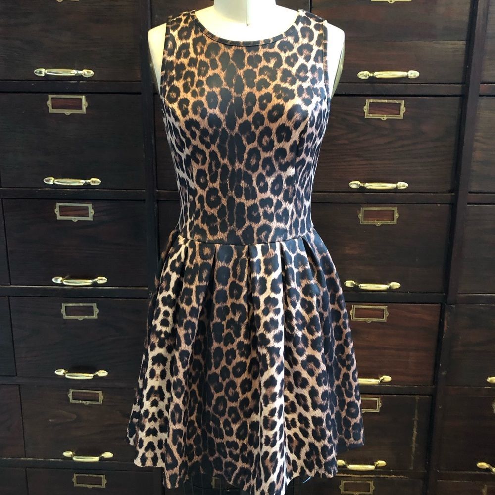 TOPSHOP Leopard Print Pleated Skirt Knit Dress 4